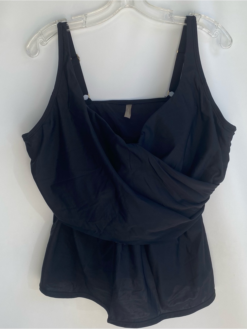 Lands End black wrap front tankini top swimsuit bathing suit vacation resort 18W